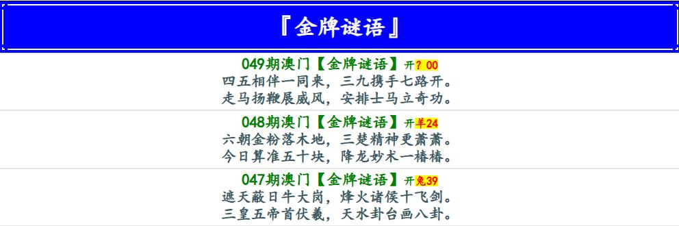 049期金牌谜语[图]